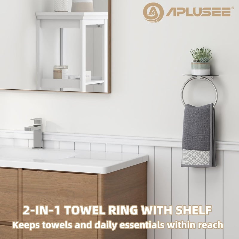 APLusee Towel Ring with Shelf Brushed Nickel, 304 Stainless Steel Rustproof Wall Mounted Holder, Space-Saving Storage for Hand Towels & Bathroom Essentials - Image 3